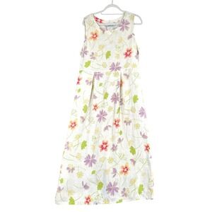 Real Comfort‎ Linen Floral Sleeveless Dress Size 16 Vintage Cottagecore Maxi